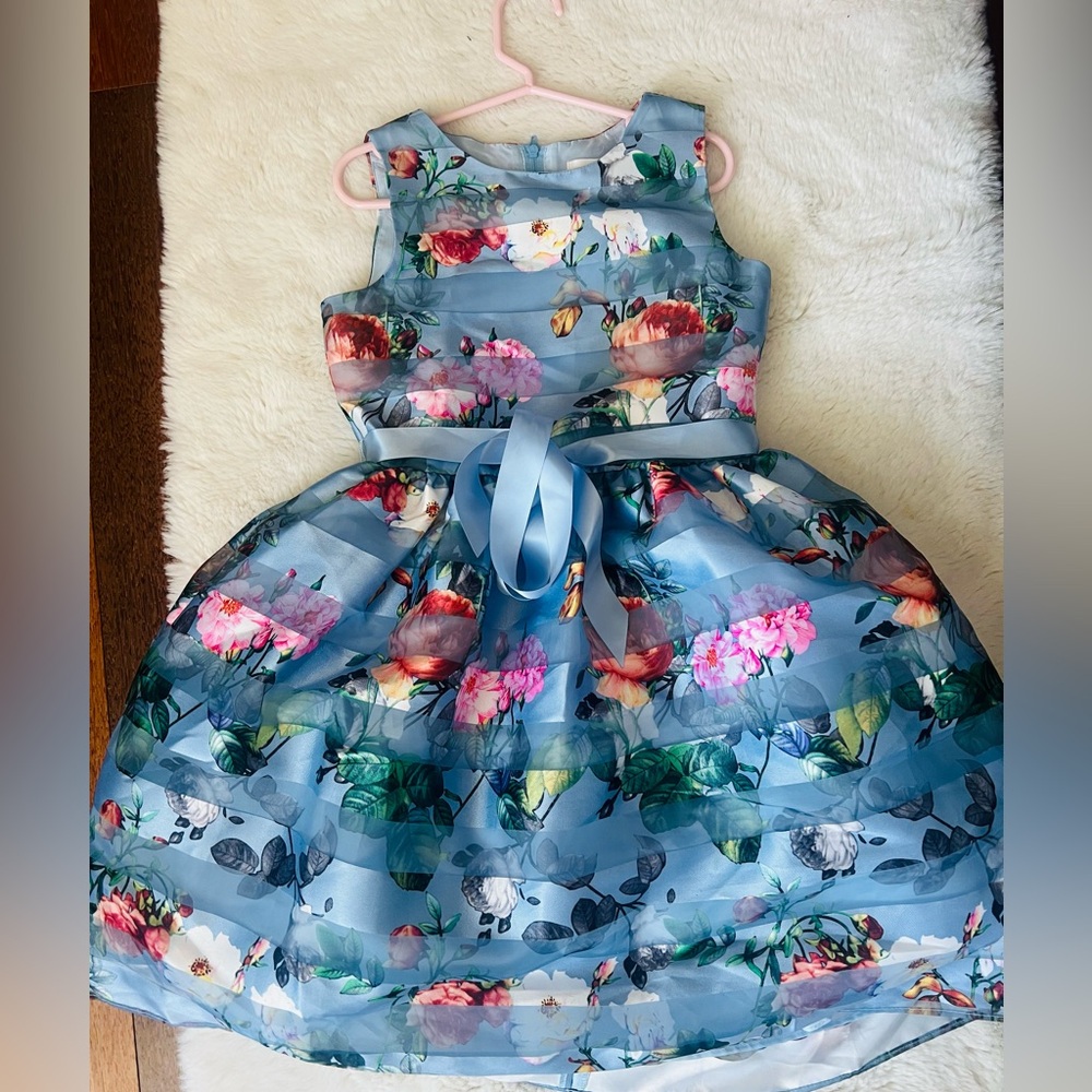 Floral Blue Kids Dress sz 7
